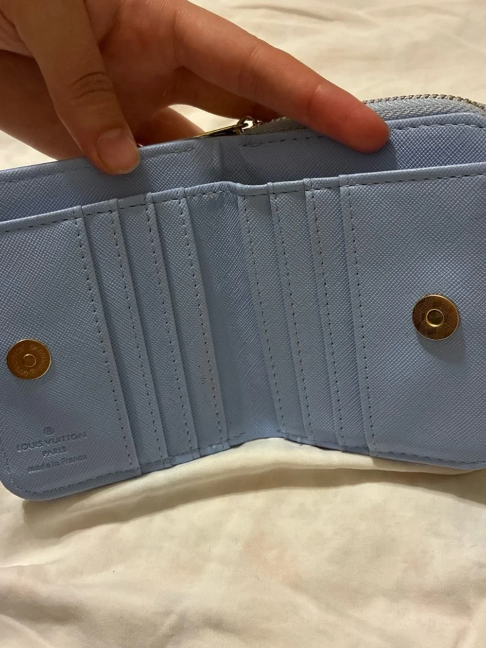 Louis Vuitton Pastel Blue Embossed Monogram Zip Wallet with Gold LV